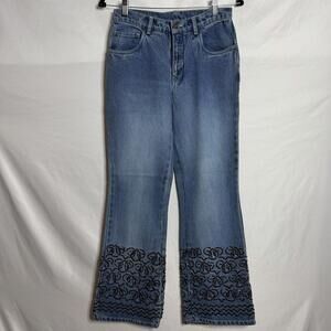 Vintage Spiegel Life Beaded Flare Jeans Y2K Embellished Hem Boho Festival Denim